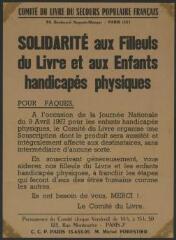 1. Affiche du Comité du livre SPF pour la solidarité aux filleuls du Livre et aux enfants handicapés physiques, Paris. 2. Affiche les fariboles de Bolla (3 ex.).