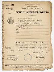1 vue Extrait du registre d'immatriculation établi pour le compte de Clément TRAPET (né le 2 juin 1828).